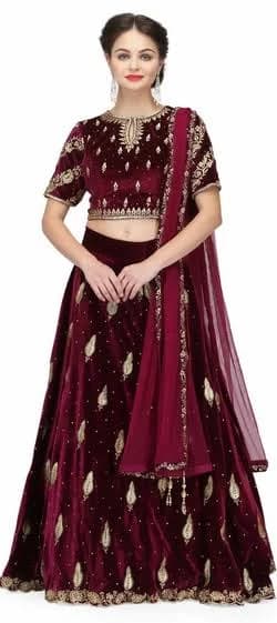 Zari Work Velvet Lehenga