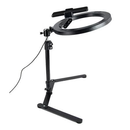Desktop Led Selfie Remote Ring Light, Phone Stand Holder Circle Fill Video Lamp,Dimmable USB Ringlight with Tripod Stand, Black