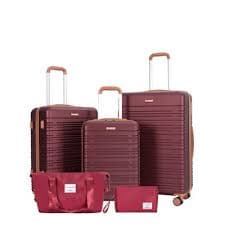 ORRD 5-Piece Luggage Set ABS Hardshell with TSA Lock & Travel Bag, Spinner Wheel Suitcase Set (20”24”28”) in WINE RED, Complete Travel System : Target