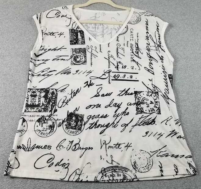 Tank Top Women’s Large L White Black Graphic Sleeveless Words Stamps