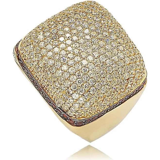 Suzy Levian 14K Yellow Gold Plated Sterling Silver Cubic Zirconia Pave Dome Ring