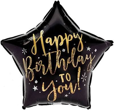 Happy Birthday to You Black and Gold Star Mylar Balloon