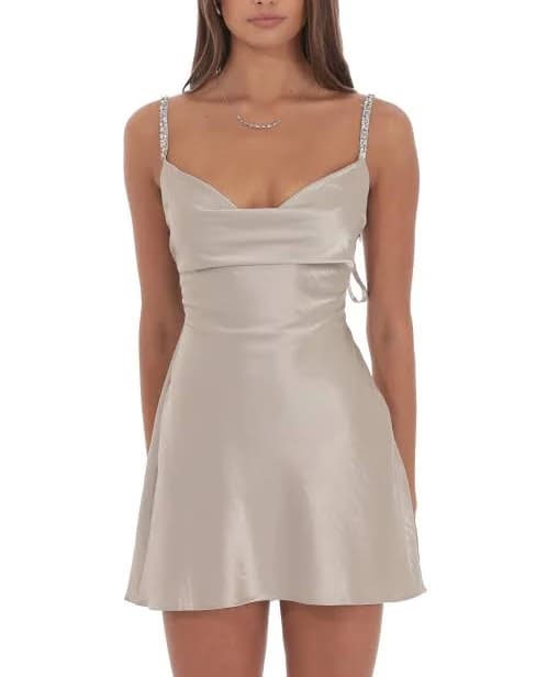 Rhinestone Strap Satin Dress