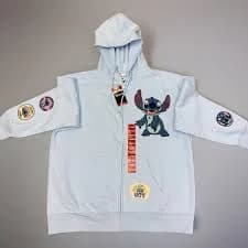Disney Stitch Women's Blue Full Zip Character Sweatshirt Hoodie, Patches, Sz XL