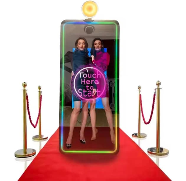 Magic Mirror Photo Booth 65 inch - Flight Case, Touchscreen Mirror, Optional Canon Printer & DSLR Camera Wedding Booth