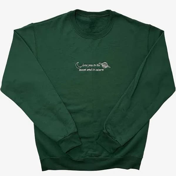 Unique Minimalist Moon & Saturn Embroidered Sweatshirt