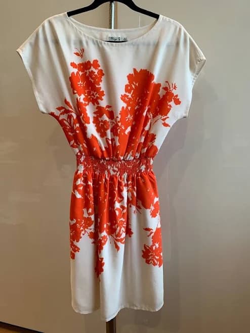 Eliza J Womens Dress Ivory White W/ Orange Floral Design Short Sleeve