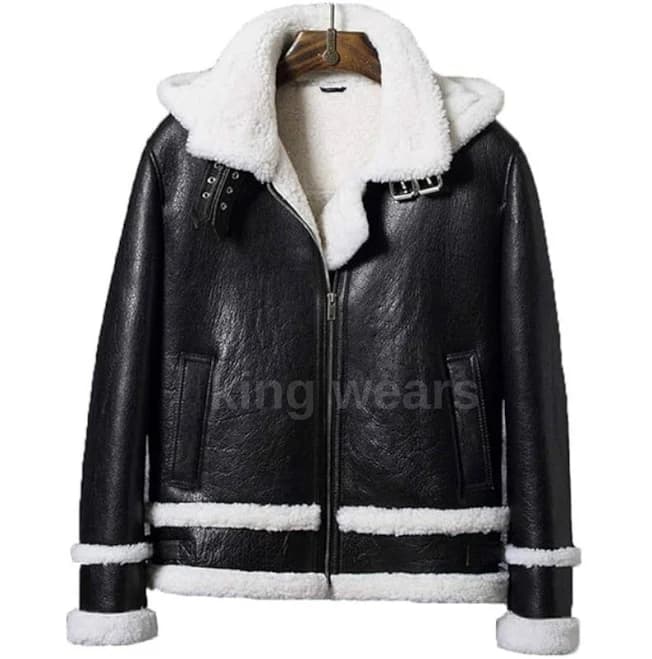 Men's Classic Shearling Biker Jacket with Fur Collar