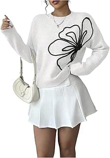 Women's 3D Floral Appliques Crewneck Sweaters Long Sleeve Drop Shoulder Pullovers Elegant Knit Tops
