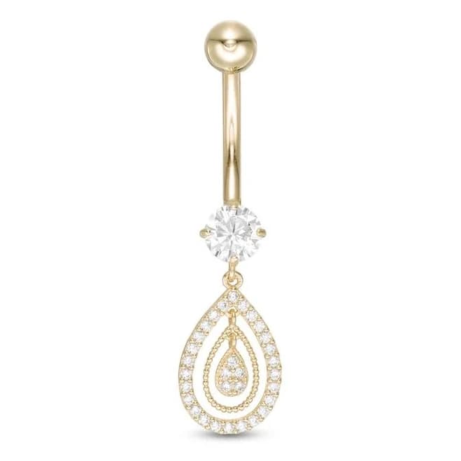 10K Solid Gold Pear-Shaped CZ Belly Button Ring