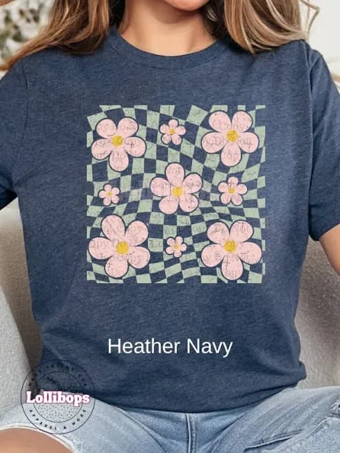 Retro Flowers Checkerboard Tee