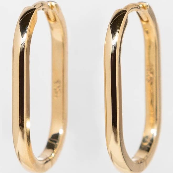 14K Yellow Gold Elongated Oval Hoop Earrings