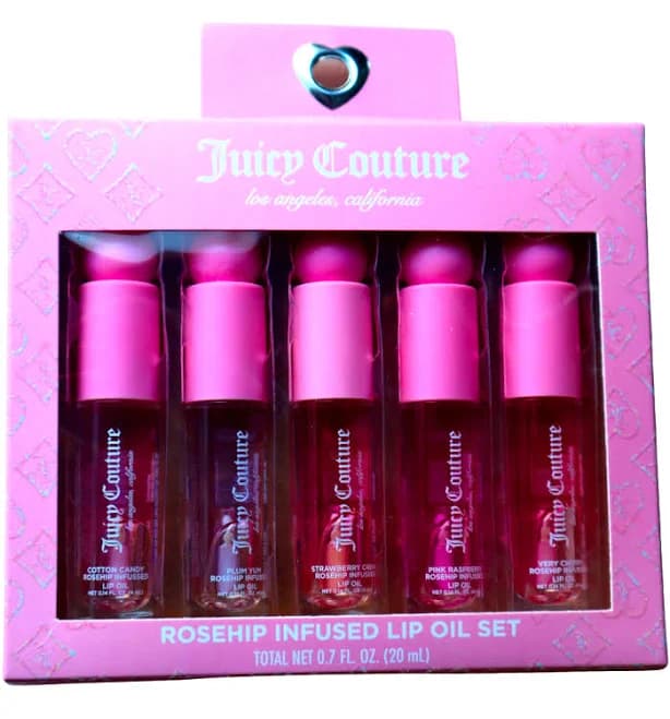 Juicy Couture 5 Pc Rosehip Infused Lip Oil Set Hydrating Gloss Gift Makeup