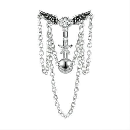 14G Crystal Angel Wing Belly Button Ring