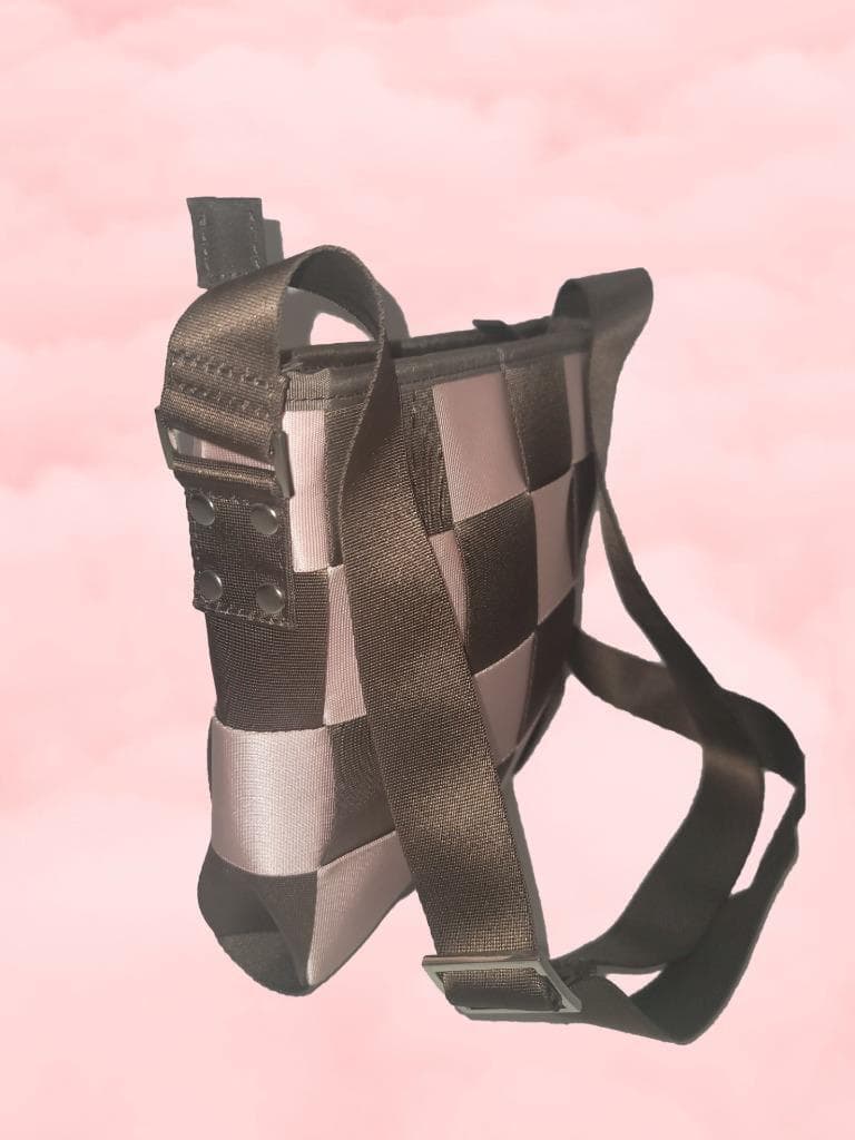 COMELY ~ Small PINK & BROWN Checkerboard Seatbelt Inspired Crossbody Handbag EUC | eBay