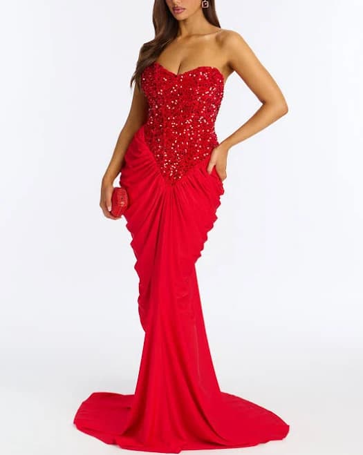 Fashion Nova Embellished Strapless Sequin Sweetheart Gown