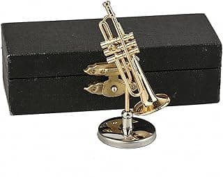 Miniature Trumpet with Stand and Case Brass Mini Musical Instrument Trumpet Replica Collectible Figurines Dollhouse Accessories Model Home Decoration Display Ornament (2.36"x0.79")