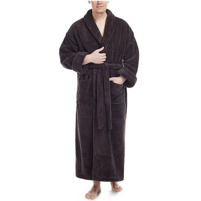 Mens Shawl Collar Ankle Length Long Fleece Bathrobe, Men's, Size: Small/Medium, Charcoal
