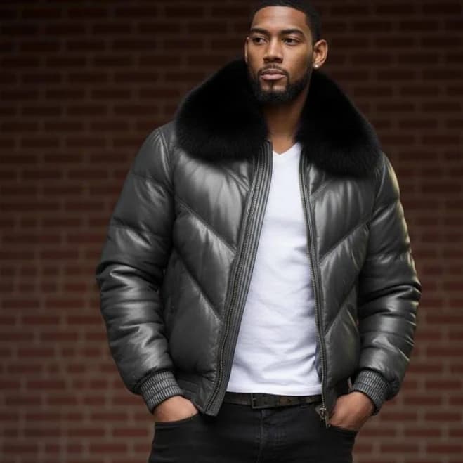 Men's Puffer Jacket with Fox Fur Collar