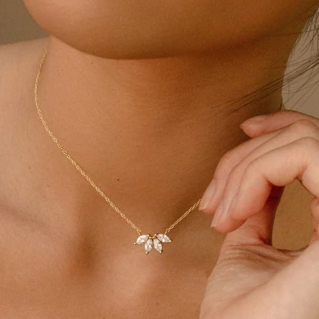 Caitlyn Minimalist 18K Gold Marquise Floral Diamond Necklace
