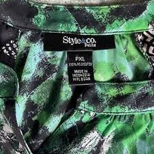 Style & Co. Blouse Tunic Womens Size PXL Green Black 3/4 Sleeve Ladies V-Neck | eBay