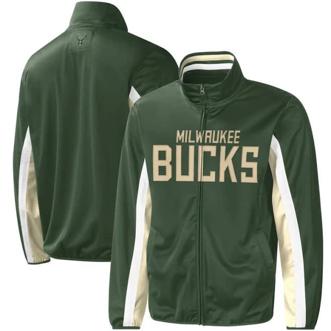 Men's G-III Sports by Carl Banks Hunter Green Milwaukee Bucks Contender Wordmark Full-Zip Track Jacket