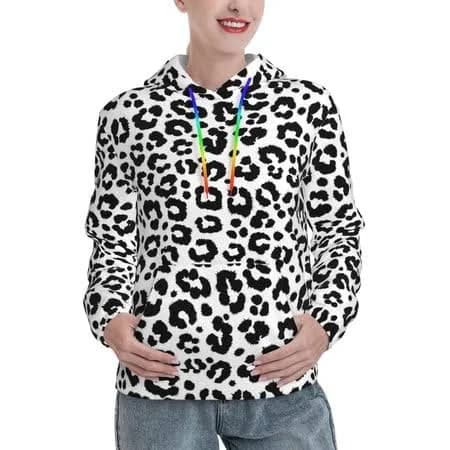 ZHBwal Hoodies for Women'S Leopard black white Comfrt Colour Drawstring Women'S Fashion Hoodies & Sweatshirts
