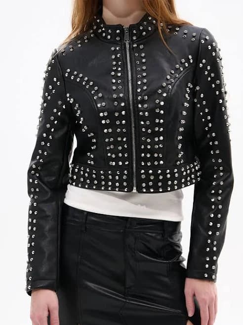 Azalea Wang Silvia Studded Faux Leather Moto Jacket