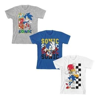 Sonic The Hedgehog Boys' Classic Characters 3-Pack Crew Neck Short Sleeve T-