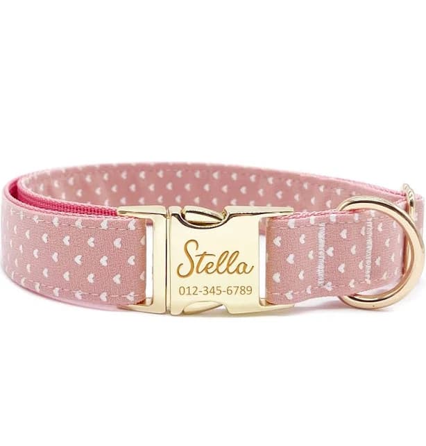 Personalized Dog Collar: Handmade Pink Heart, Custom Engraved Name