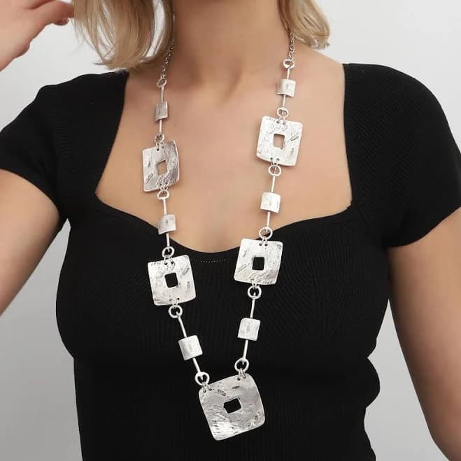 Vintage Silver Plated Geometric Statement Necklace