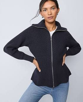 Ann Taylor Women's Weekend Collection Cable Sweater Jacket