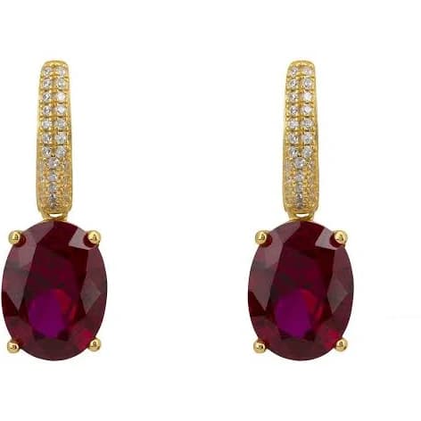 Latelita Women's Gold Ruby Oval Drop Earrings