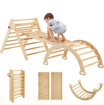5 In 1 Pikler Triangle Gym Montessori Foldable Wooden Climbing Set Ramp Arch Climber Rocker