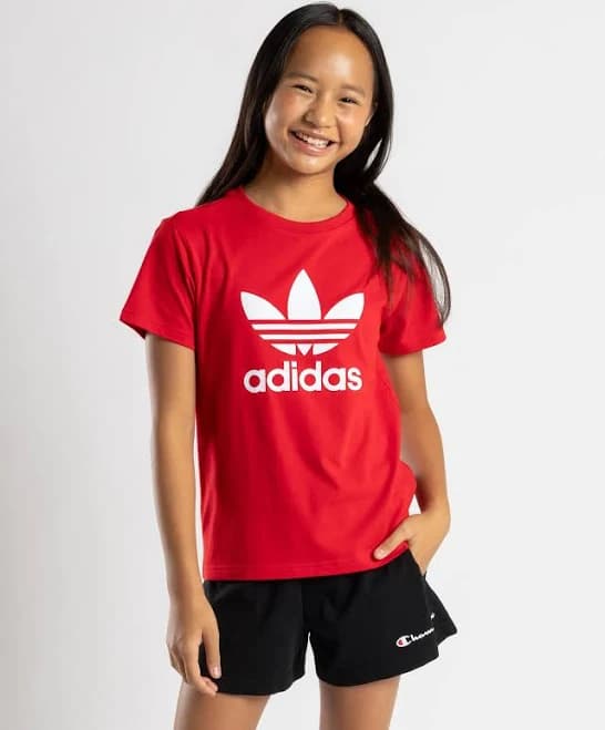 adidas Girls' Trefoil T-Shirt in Better Scarlet Red | Size 12