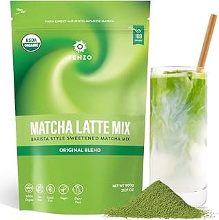 Tenzo Matcha Green Tea Powder, Organic Cafe Sweetened Matcha Latte Green Tea Powder, Ceremonial Barista Crafted Mix - Authentically Japanese - Matcha Latte Mix (35.27 Ounce)