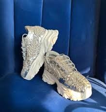 Silver snowflake embroidered Sneakers - Chal Jooti | Mrs. G