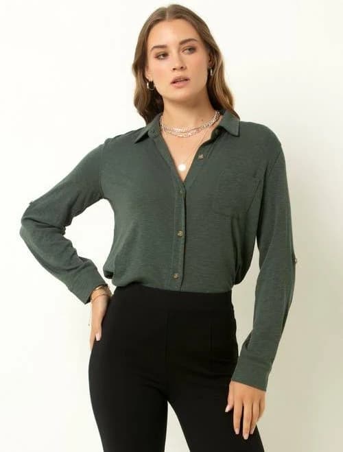 Single Stitch Women's Knit Button-Up Shirt