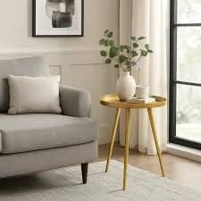 Maxine Tripods Metal Side Table,Gold, Round Living Room Metal Side Table