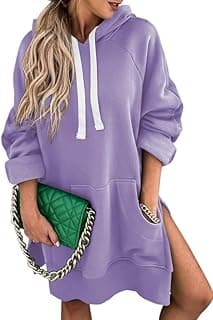 Women's Oversized Casual Pullover Long Sleeve Split Hem Drawstring Hoodies Dress With Kangaroo Pocket