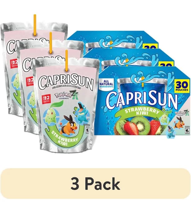 (3 pack) Capri Sun Strawberry Kiwi Naturally Flavored with other natural flavor Juice Drink Blend, 30 ct Box, 6 fl oz Pouches