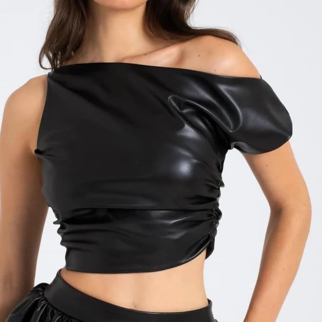 Miss Circle Yara Vegan Leather Slash Neck Tank Top