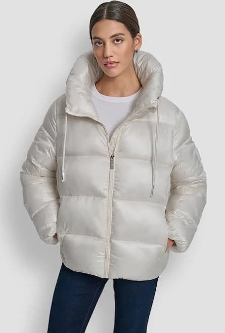 DKNY Women's Funnel-Neck Quilted Puffer Jacket