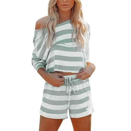 Breezora Women's Relaxed Fit Striped Top and Shorts Set
