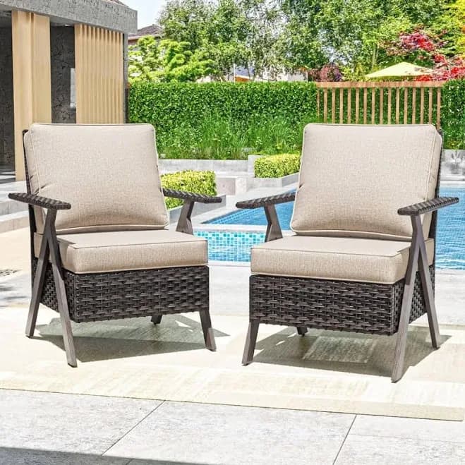 JOYSIDE R-Shaped Armrest Outdoor Patio Lounge Chair with Blue Cushions (2-Pack)