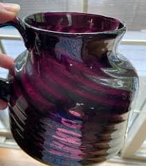 Large Blown Glass Purple Amethyst Ribbed Glass Pitcher With Handle | eBay