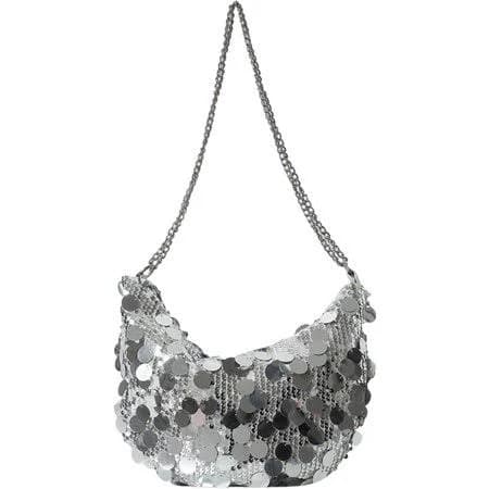 Hzzsbu Sequins Crescent Bag with Chain Sparkly Underarm Bag Fashionable Clutch Bag for Travel Dating Work and Daily Use, Women's, Size: Large