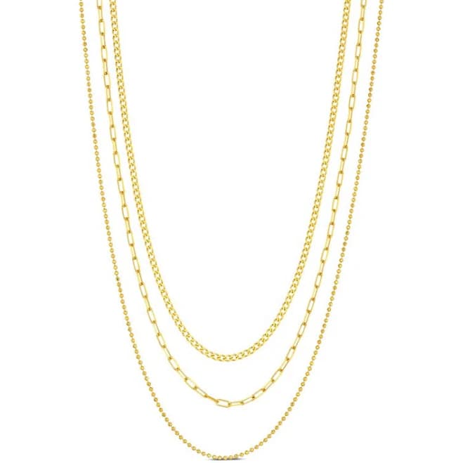 10K Yellow Gold Curb Chain, Bead Chain & Paperclip Chain Necklace Set