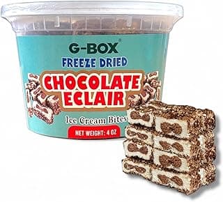 G-BOX Freeze Dried Chocolate Eclair Ice Cream Bites, Enhanced Flavor, Crunchy, Airy, Sweet - Perfect for Camping, Outdoor, Party - Air-tight Sealed in a Deli Container (4 OZ Chocolate Eclair)
