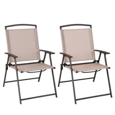 costway Set of 2 Patio Dining Chairs with Armrests and Rustproof Steel Frame